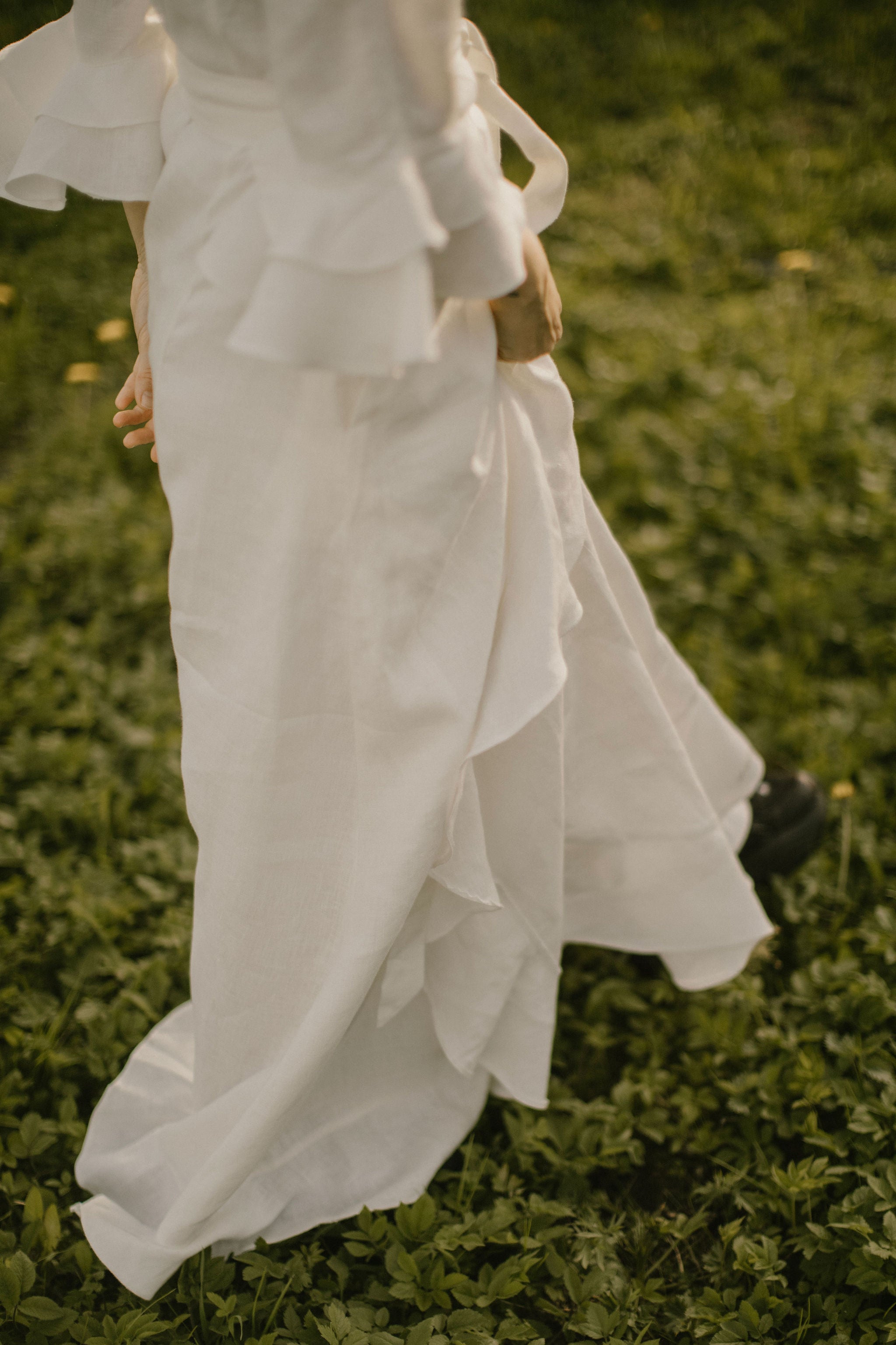 Wrap Around Linen Wedding Dress. Handcrafted. World Wide Shipping.