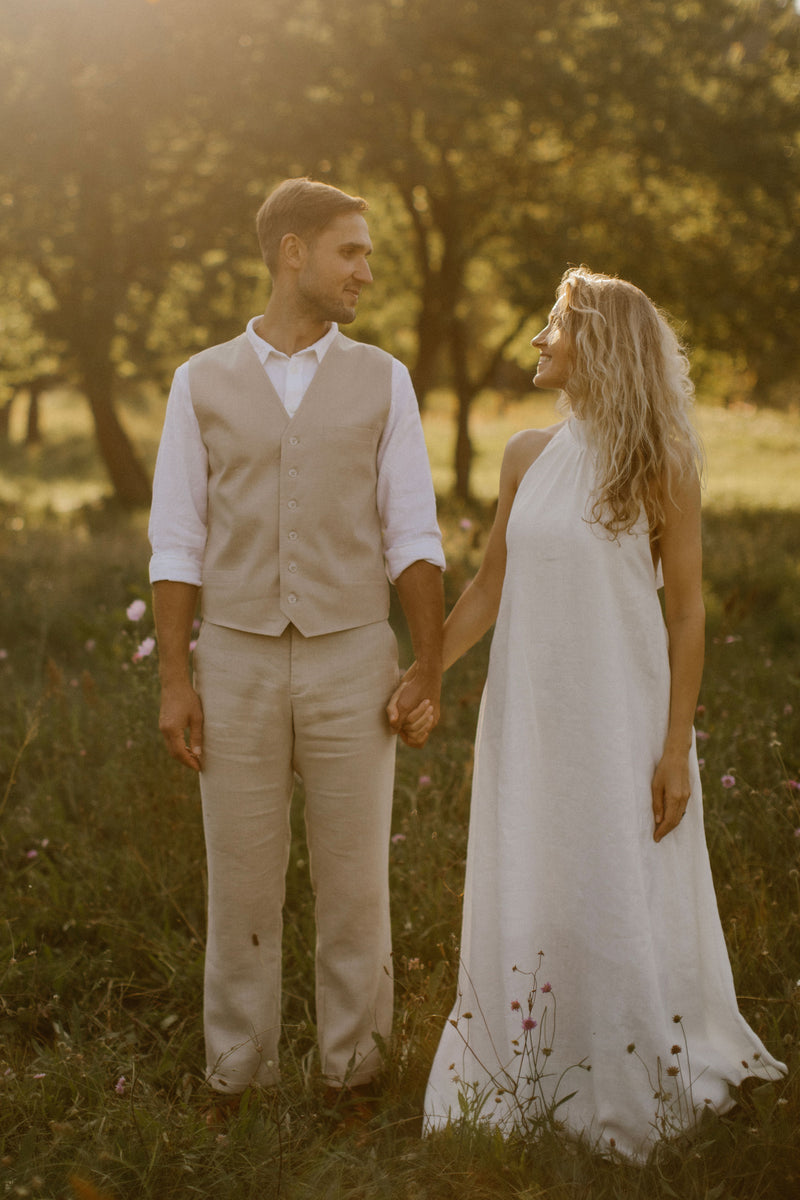 Linen Trousers Waistcoat Set (Set Of 2)