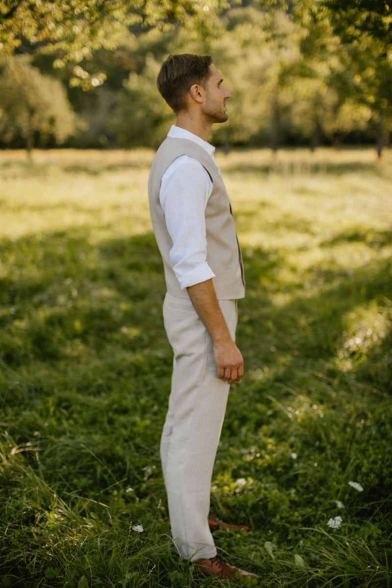 Linen Trousers Waistcoat Set (Set Of 2)