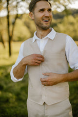 Linen Trousers Waistcoat Set (Set Of 2)