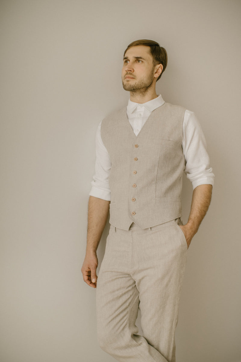 Linen Trousers Waistcoat Set