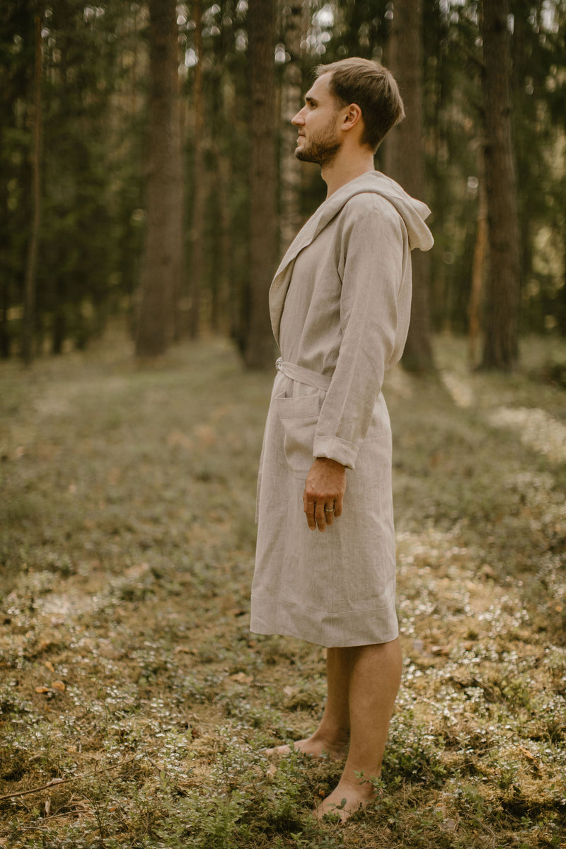 Linen Hooded Bathrobe