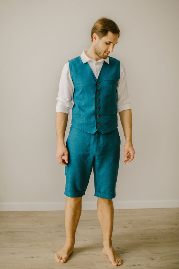 Linen Shorts, Waistcoat, Shirt Set (Set Of 3)