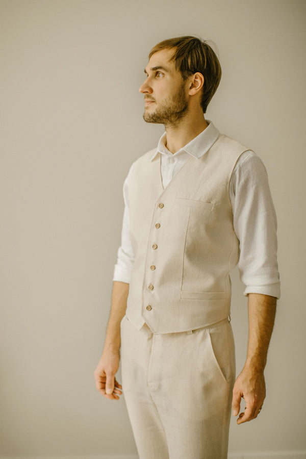 Linen Trousers, Shirt, Waistcoat Set (Set Of 3)