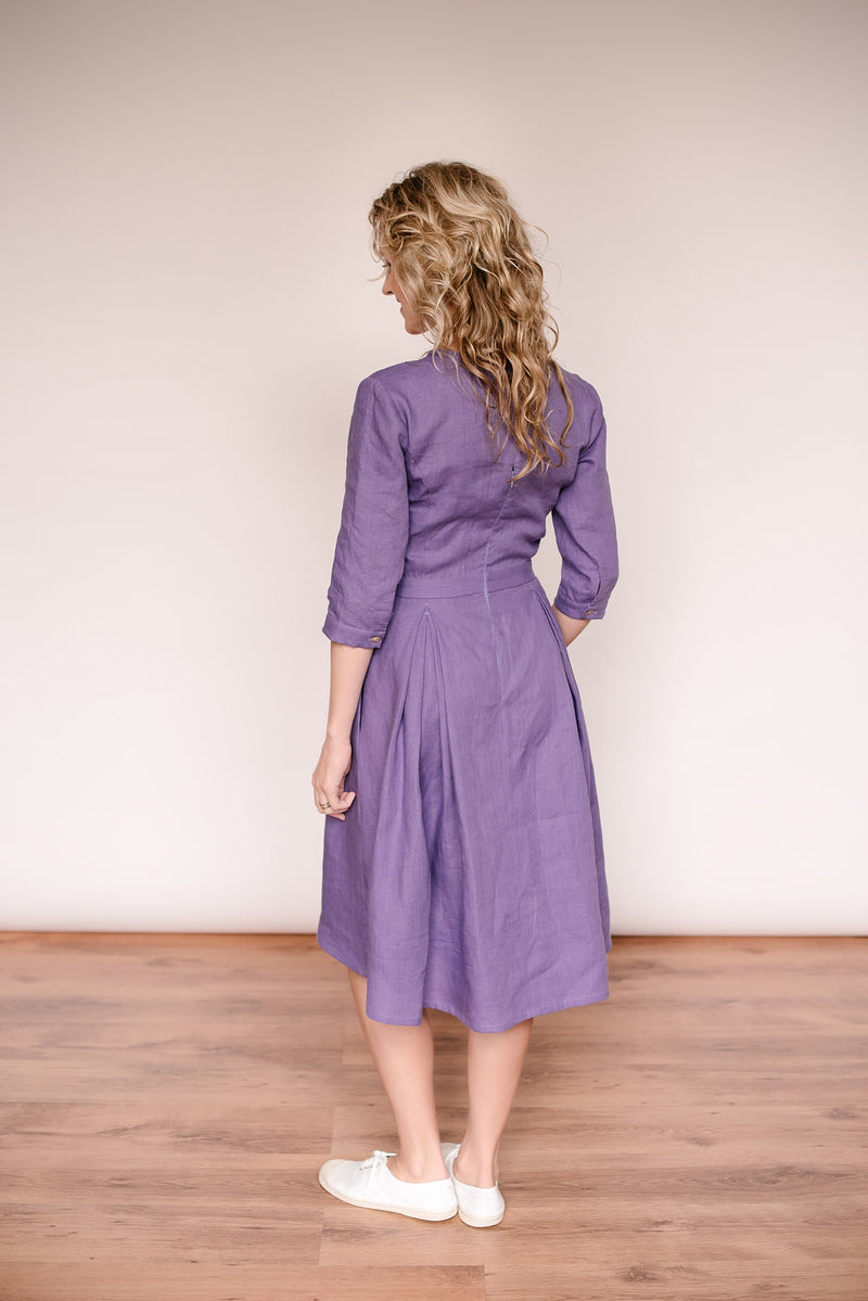 Linen retro dress with 3/4 sleeves