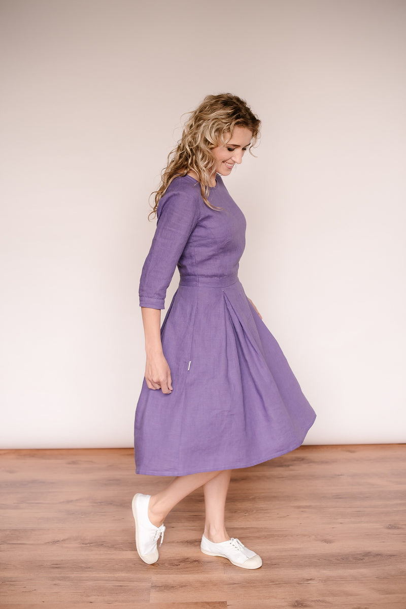 Linen retro dress with 3/4 sleeves