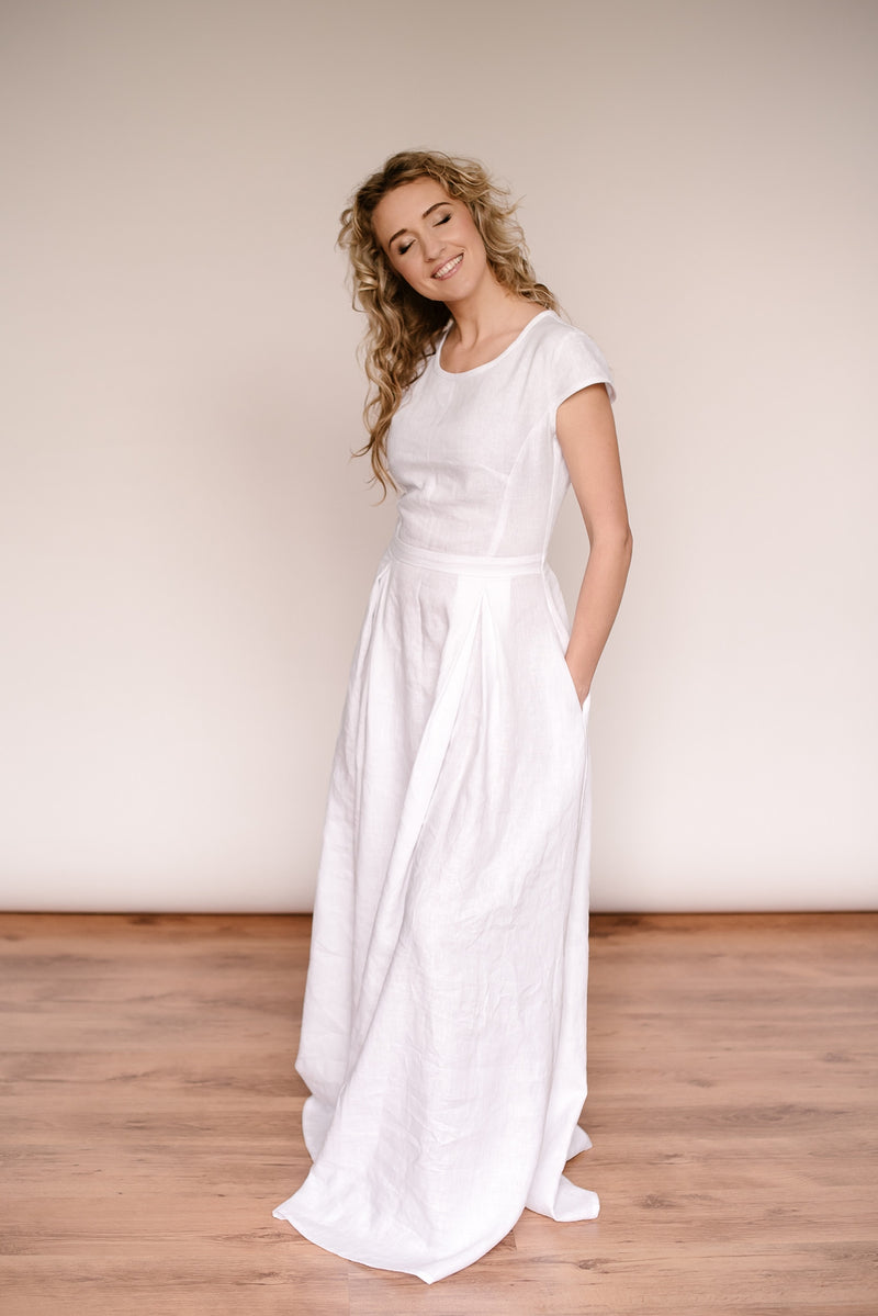 Linen modest wedding dress