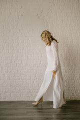 Long Sleeve Linen Wedding Dress