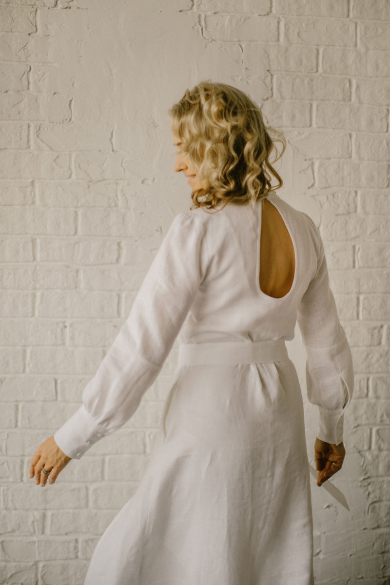Long Sleeve Linen Wedding Dress