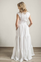 Linen boho lace wedding dress