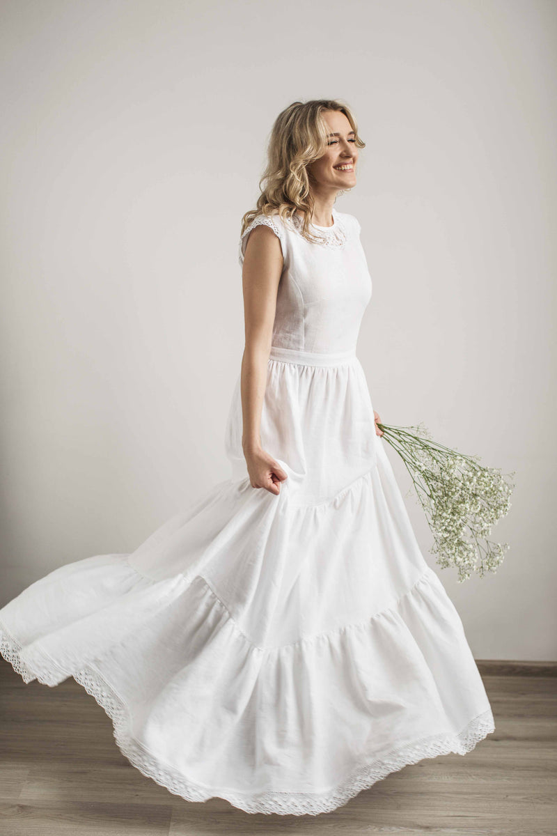 Linen boho lace wedding dress