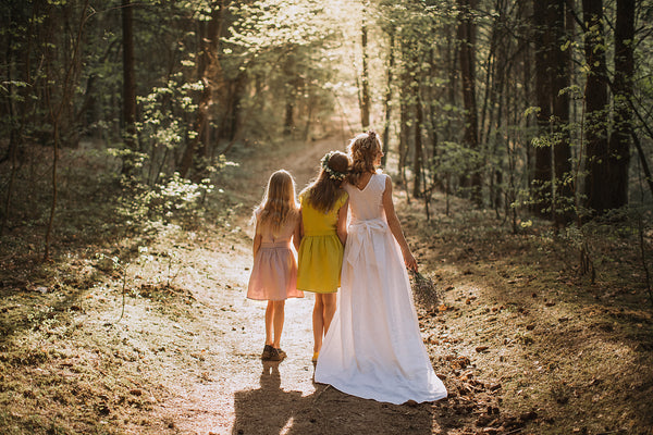 Linen wedding dress with a train