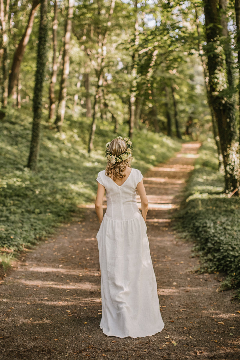 Simple elegant linen wedding dress