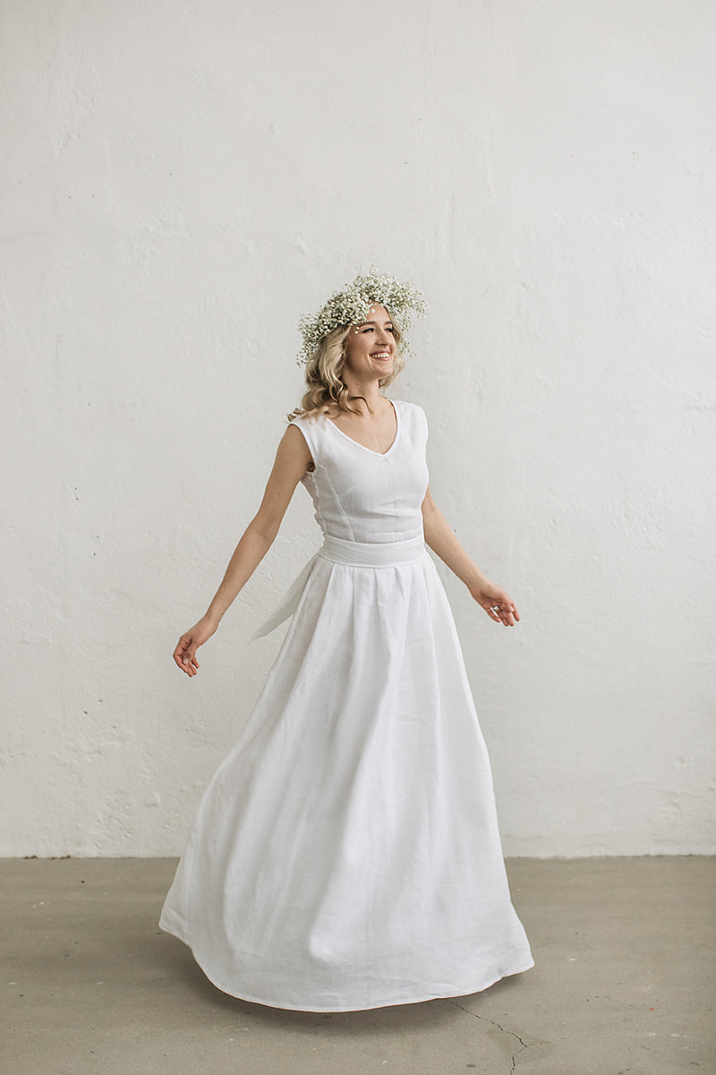 Linen beach wedding dress