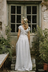 Simple elegant linen wedding dress