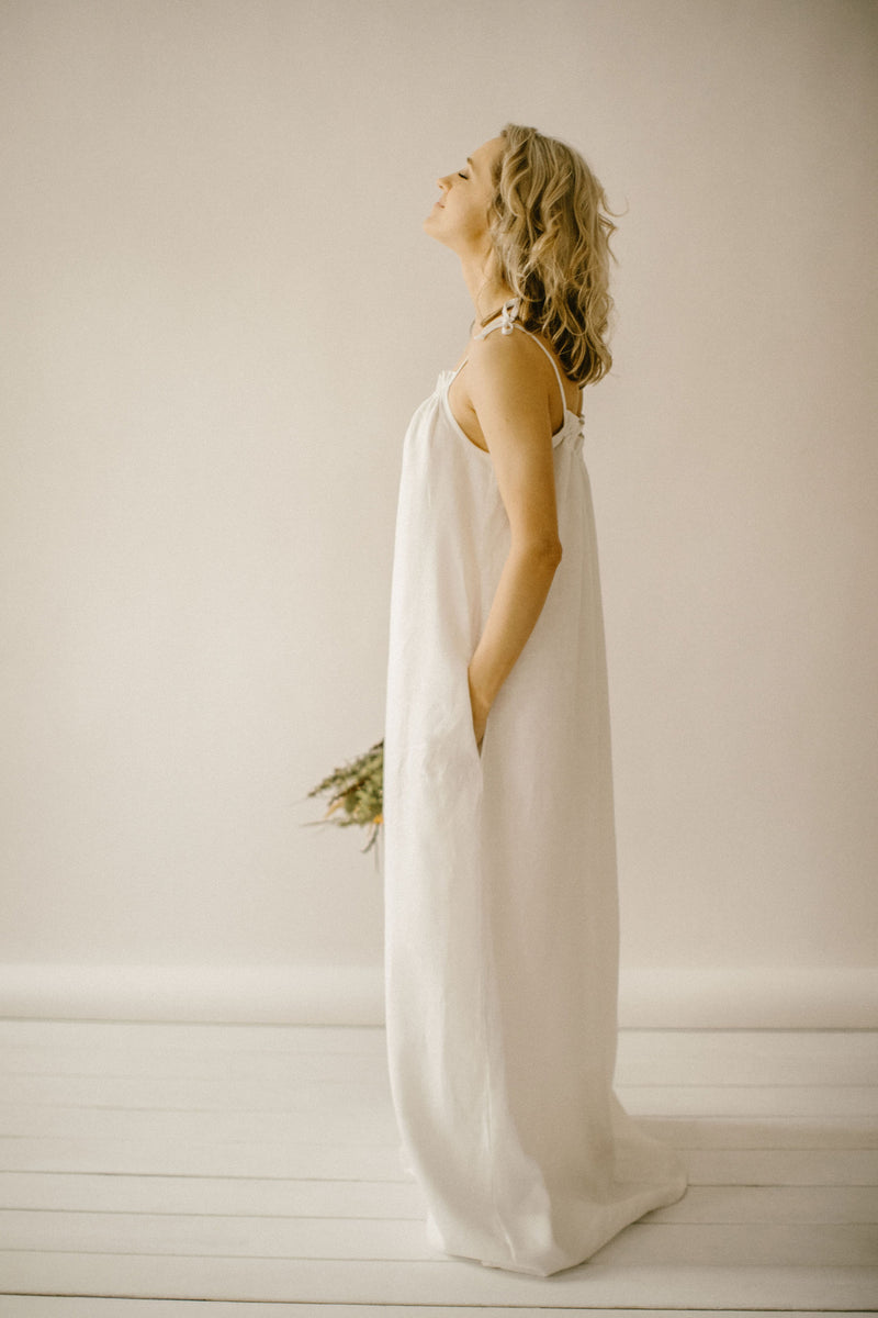 Linen Wedding Dress With Straps