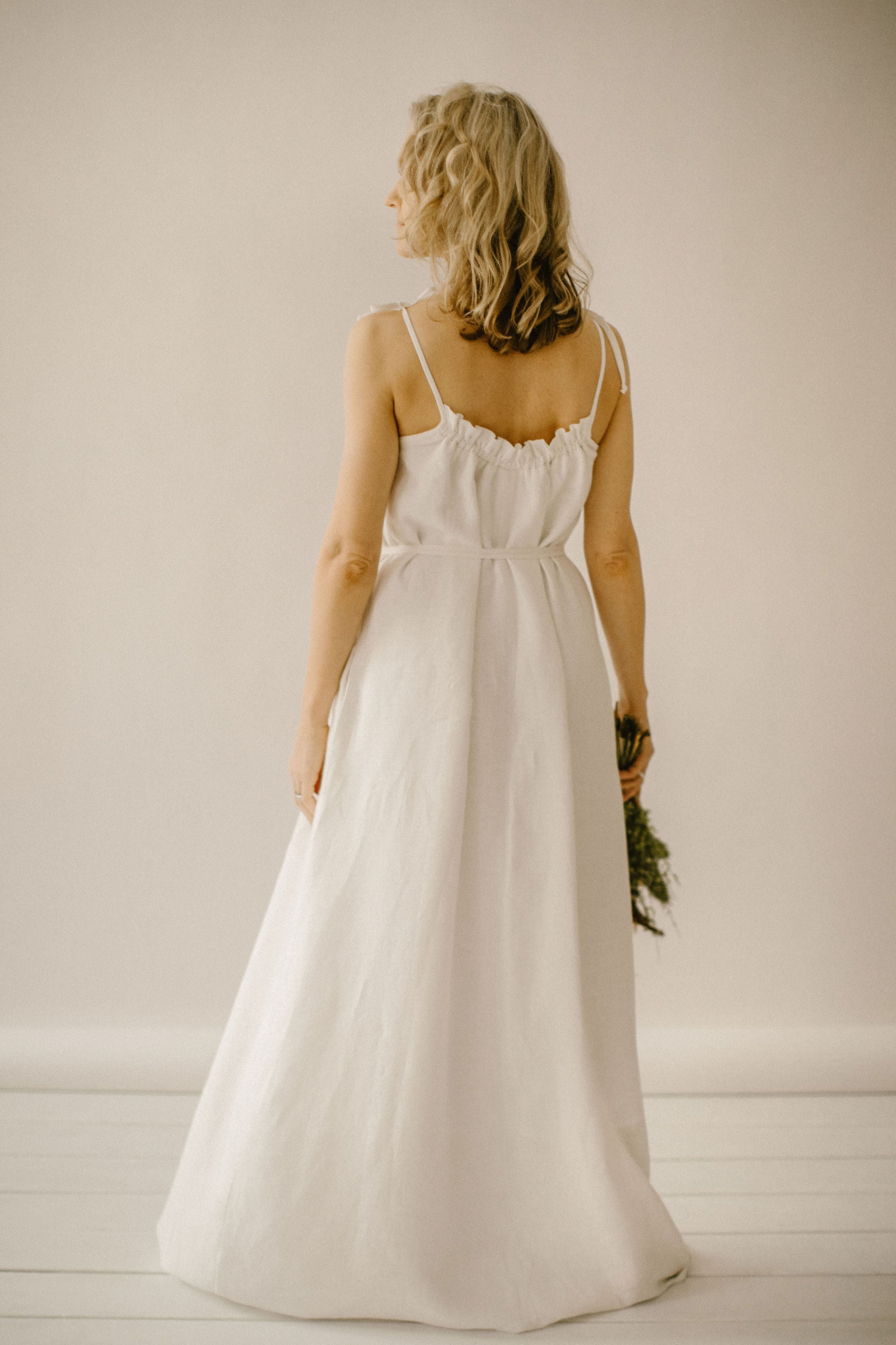 Linen Wedding Dress With Straps. Handcrafted. World Wide Shipping.