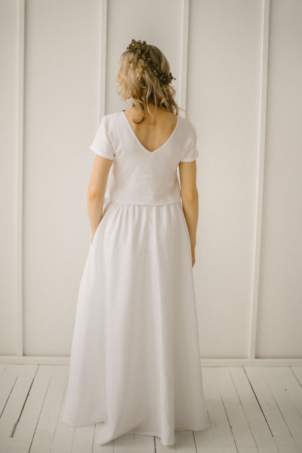 Modest Linen Wedding Dress