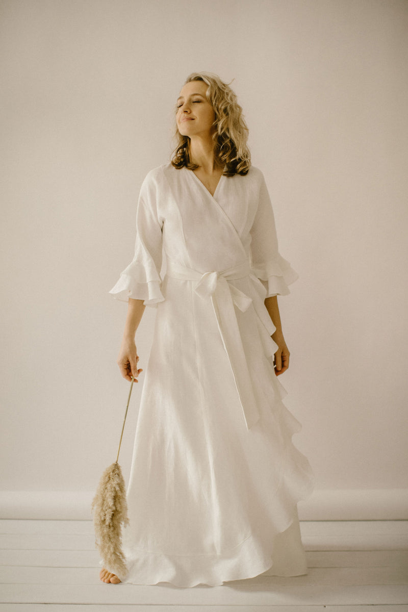 Wrap Around Linen Wedding Dress