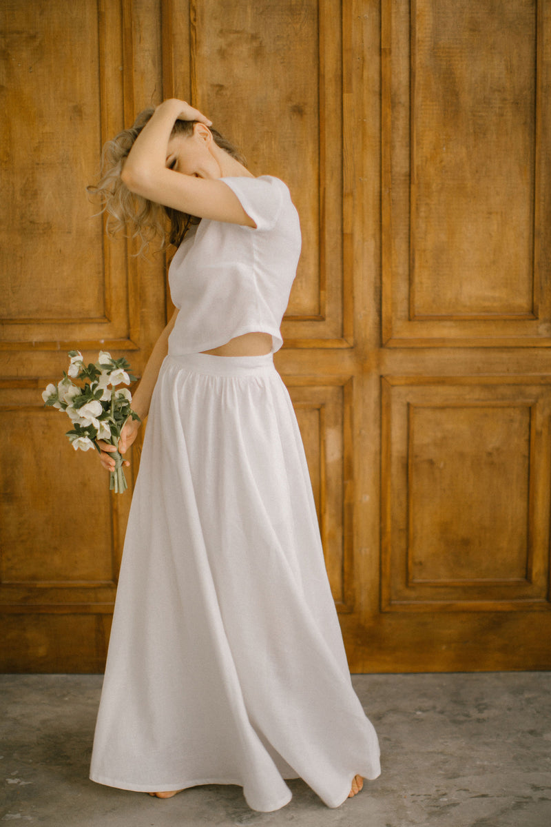 Modest Linen Wedding Dress