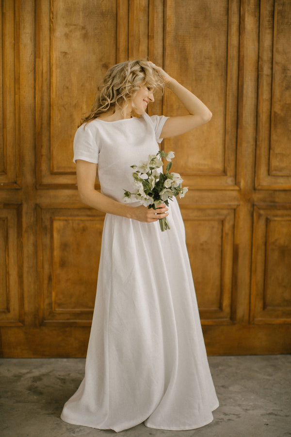 Modest Linen Wedding Dress