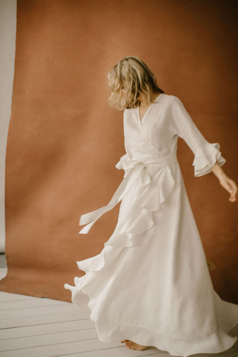 Wrap Around Linen Wedding Dress