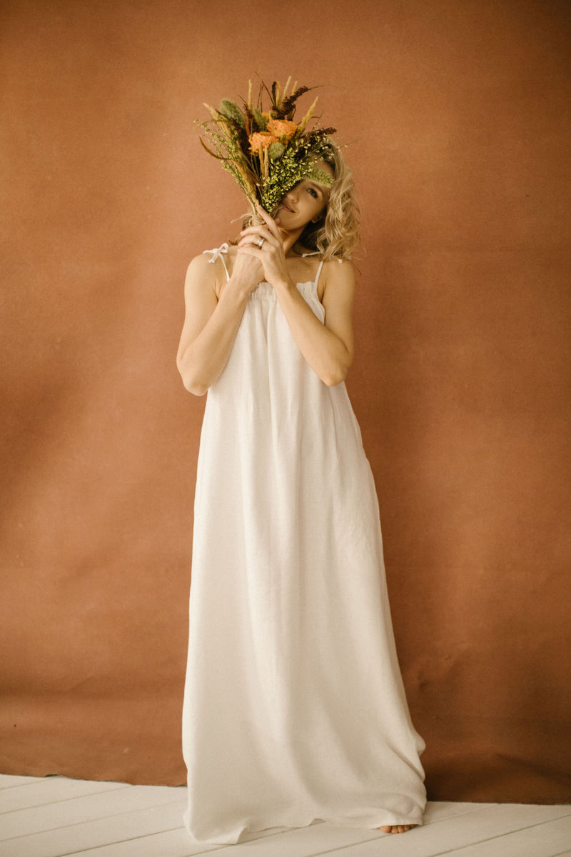 Linen Wedding Dress With Straps