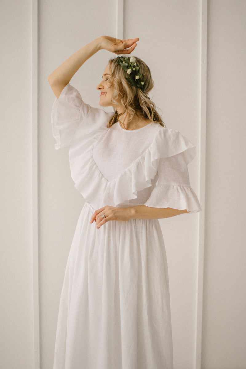 Linen hippie wedding dress hot sale
