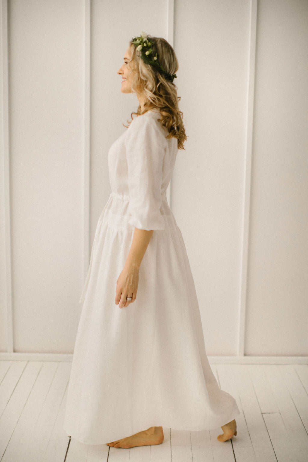 Simple Linen Wedding Dress. Handcrafted. World Wide Shipping