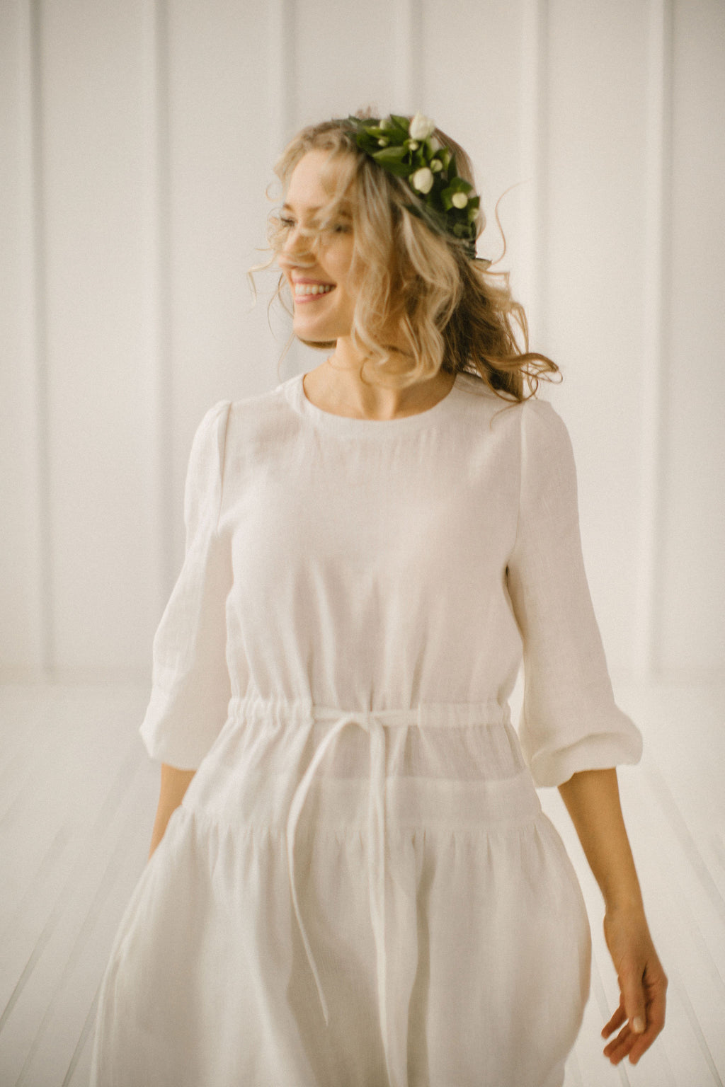 Simple Linen Wedding Dress. Handcrafted. World Wide Shipping