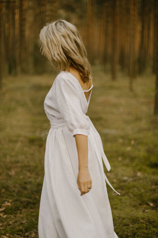 Linen Open Back Wedding Dress