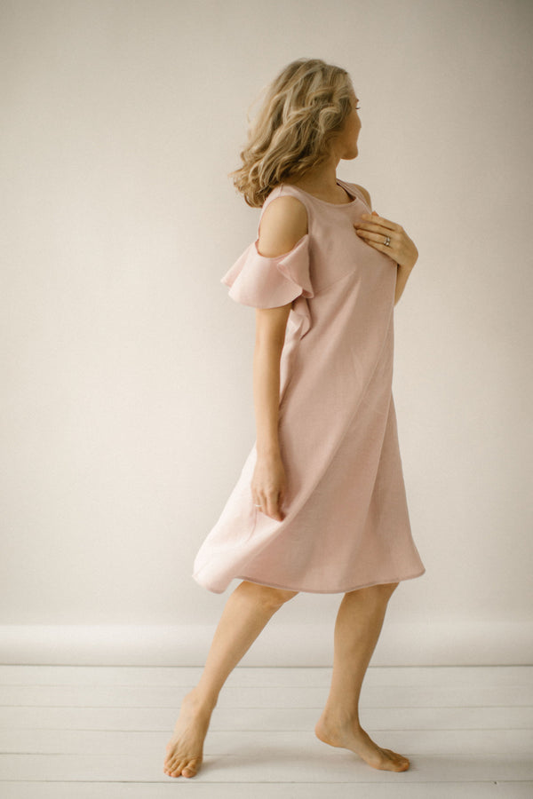 Open Shoulders Linen Dress