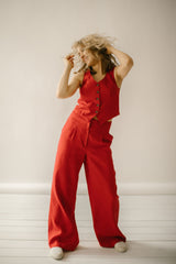 Linen Waistcoat / Palazzo Pants Set