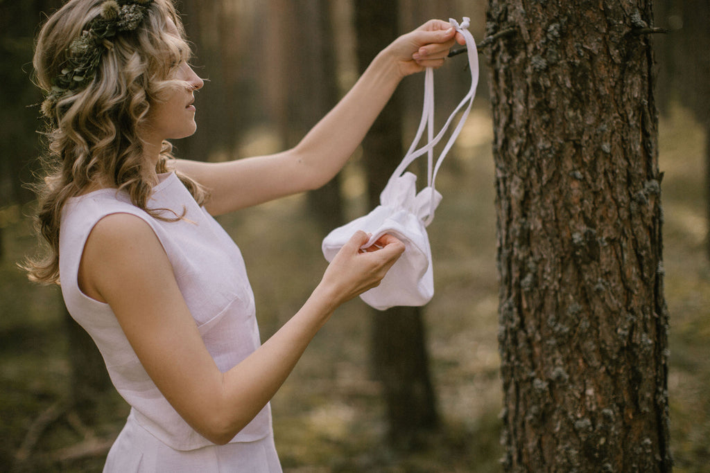 Linen Wedding Reticule. Handcrafted by Linen Wedding Dress team.