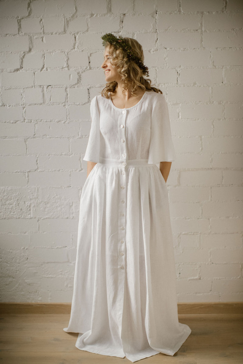 Linen Bohemian Wedding Dress. Handcrafted. World Wide Shipping. Linen Wedding Dress