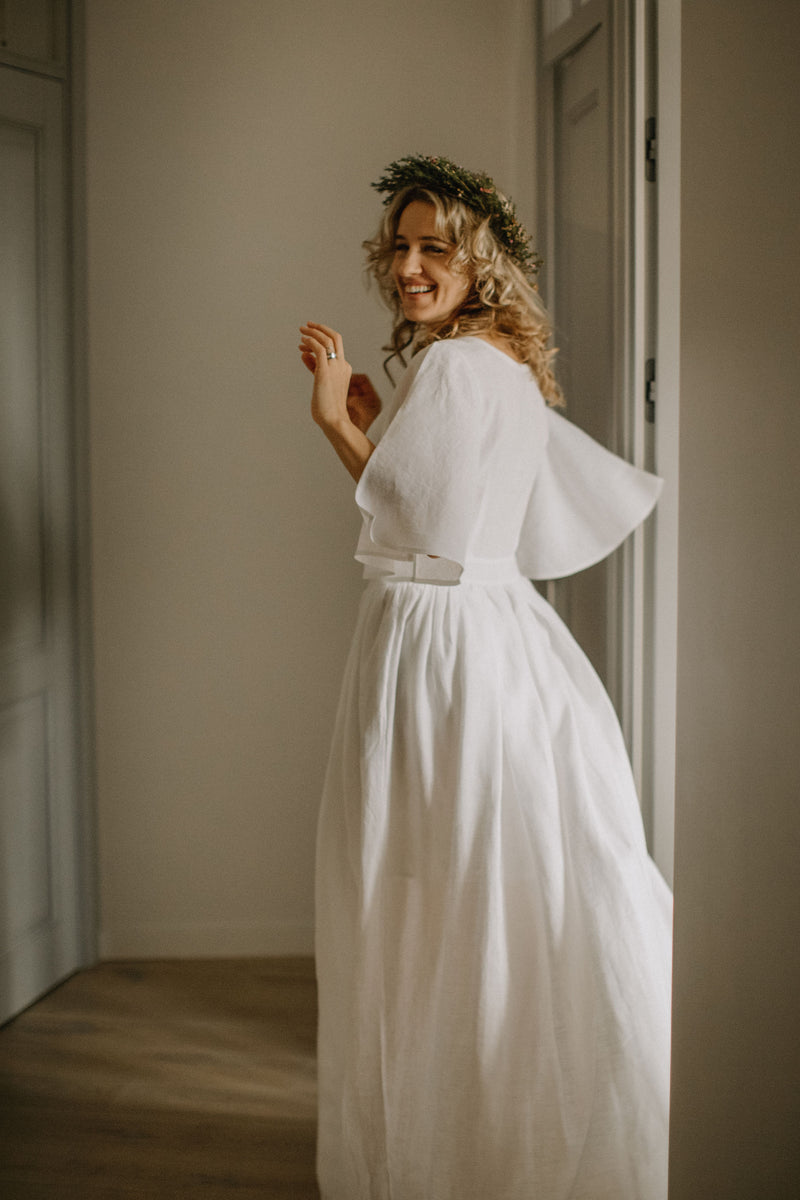 Linen bohemian wedding dress