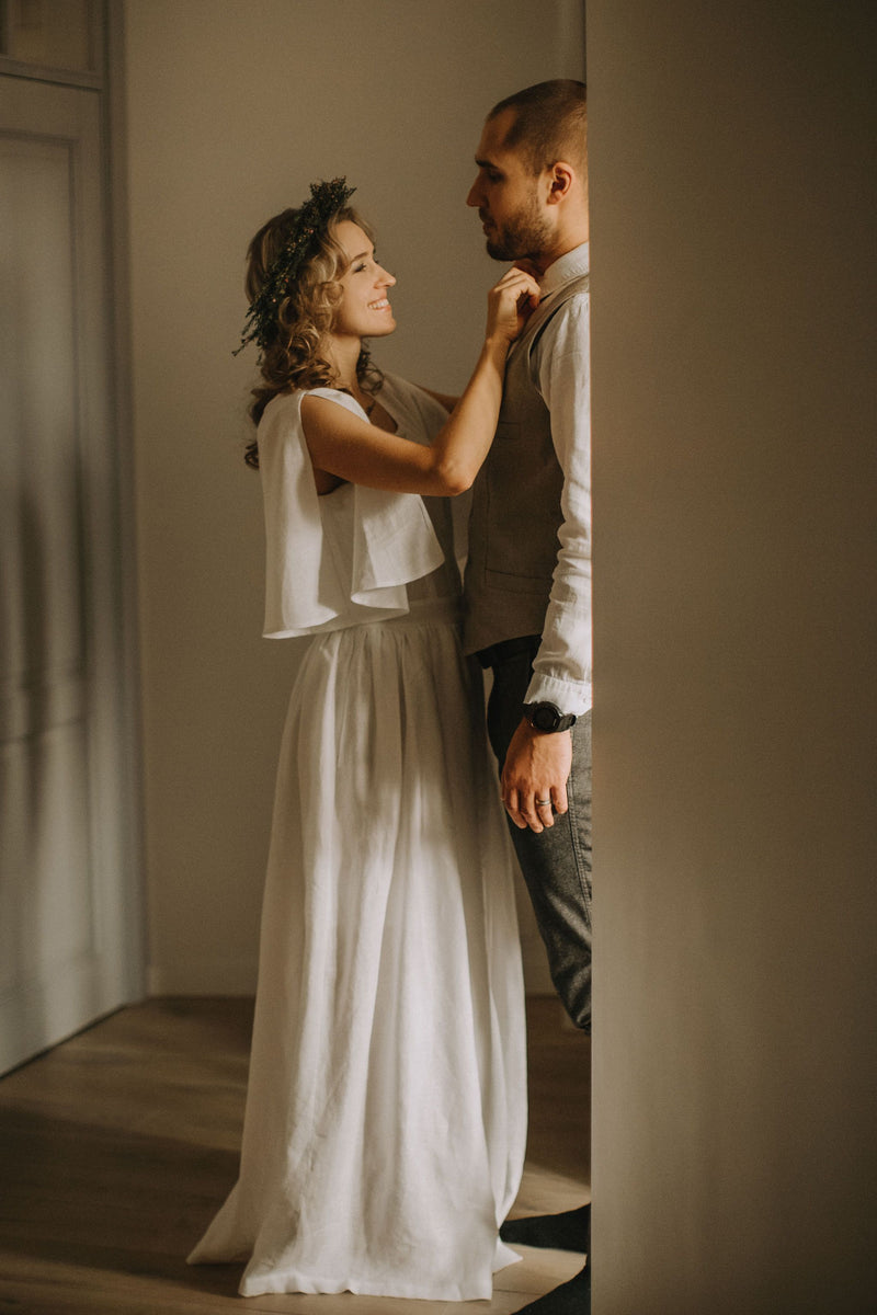 Linen bohemian wedding dress