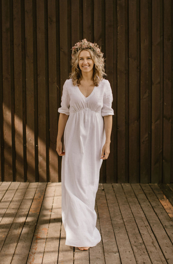 Empire Waist Linen Wedding Dress
