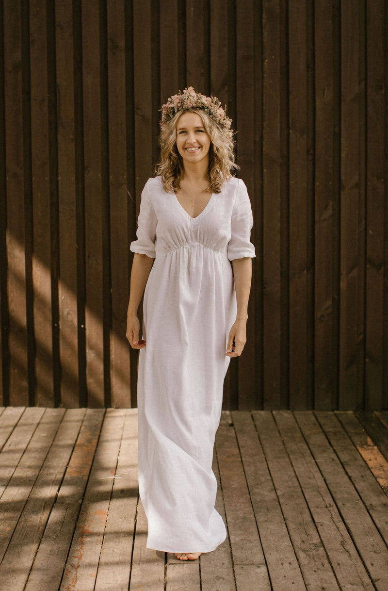 Empire Waist Linen Wedding Dress