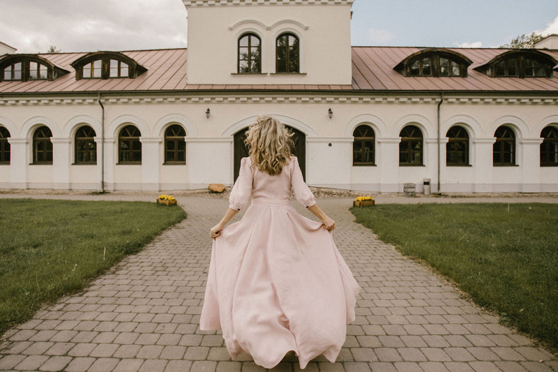 Mock Neck Linen Wedding Dress