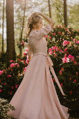 Mock Neck Linen Wedding Dress