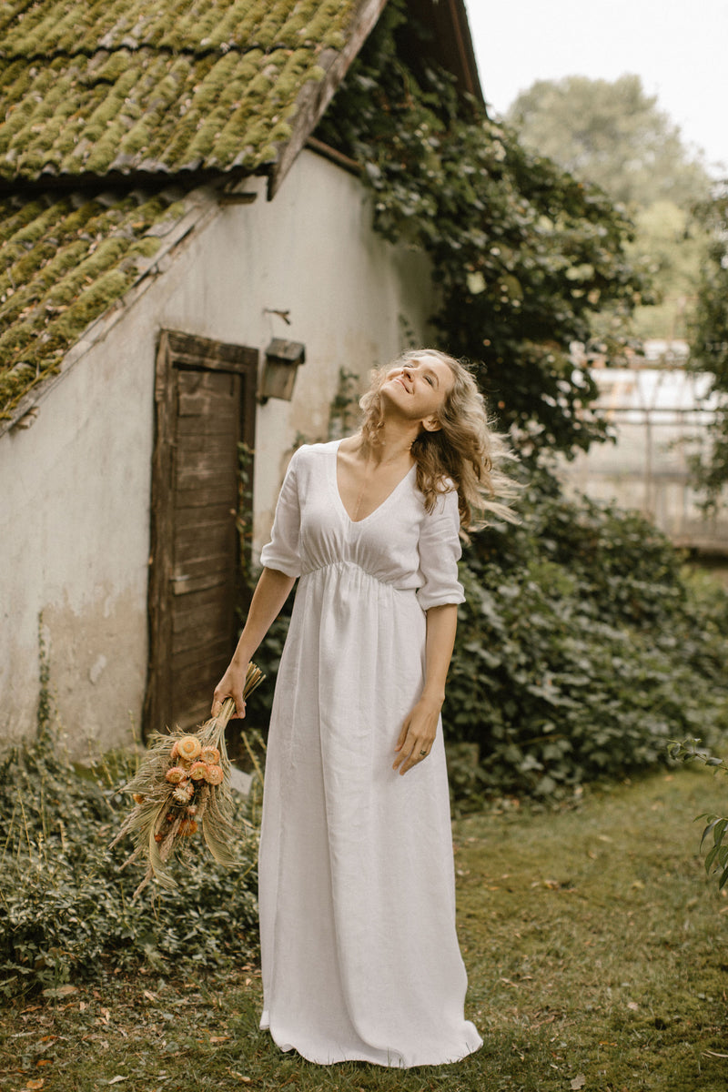Empire Waist Linen Wedding Dress