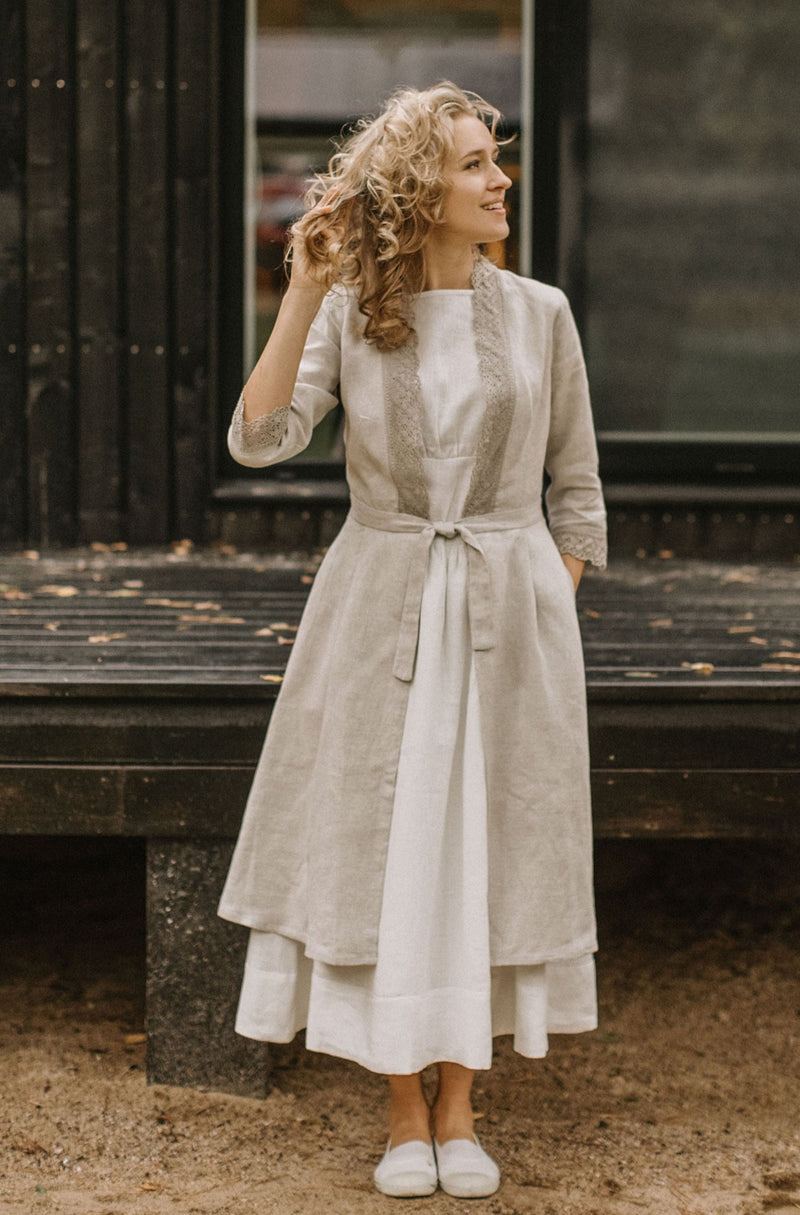 wedding dress overcoat Linen Wedding Dress Coat With Lace. Handcrafted by Linen Wedding Dress