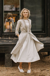 Linen wedding dress coat with lace