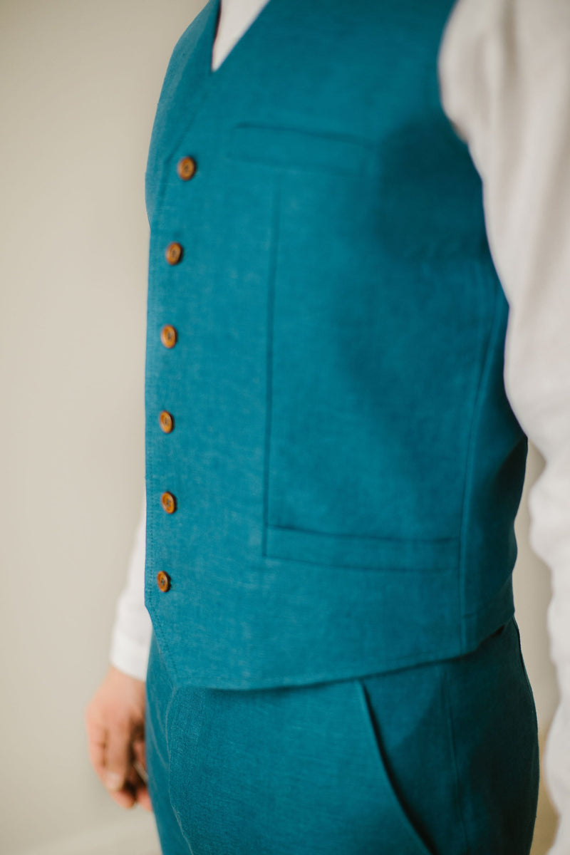 Linen Shorts Waistcoat Set For Men