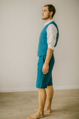 Linen Shorts Waistcoat Set For Men