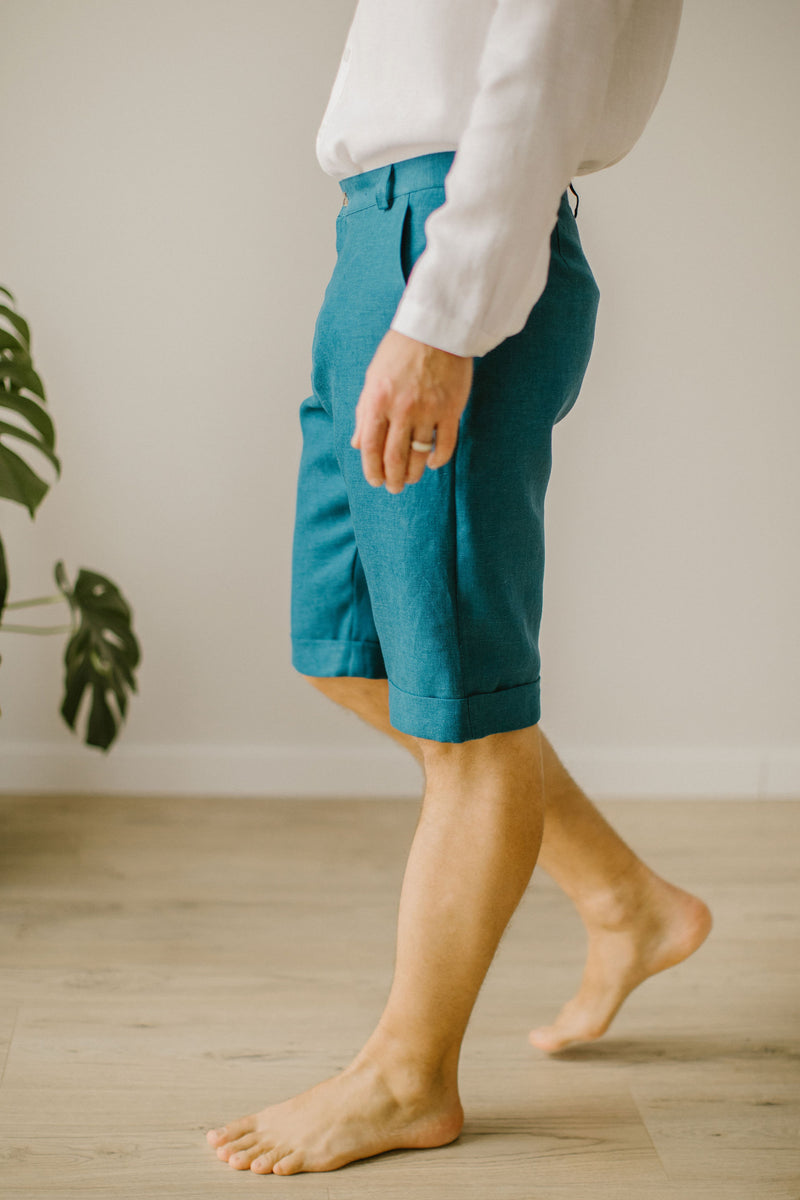 Linen Shorts Waistcoat Set For Men