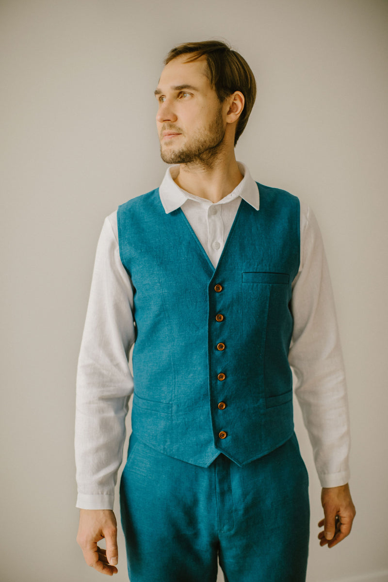 Linen Shorts Waistcoat Set For Men