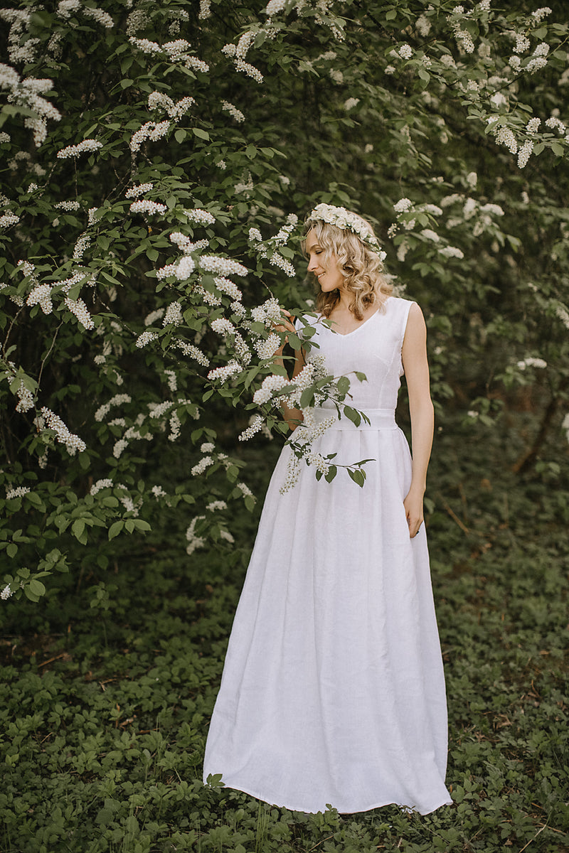 Linen beach wedding dress