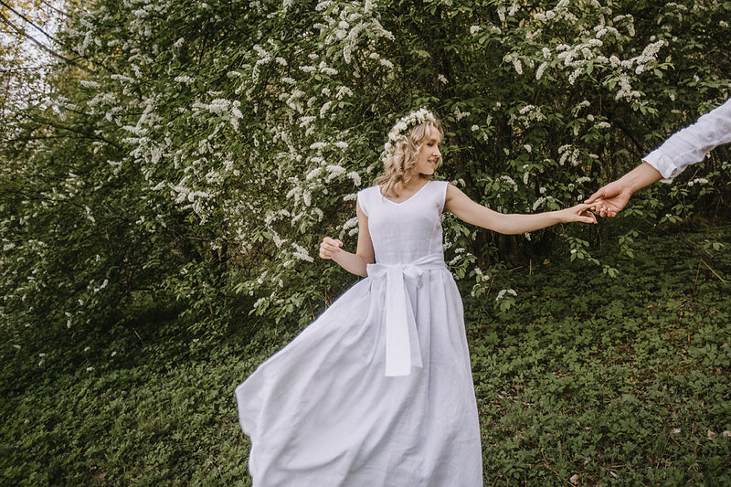 Linen beach wedding dress